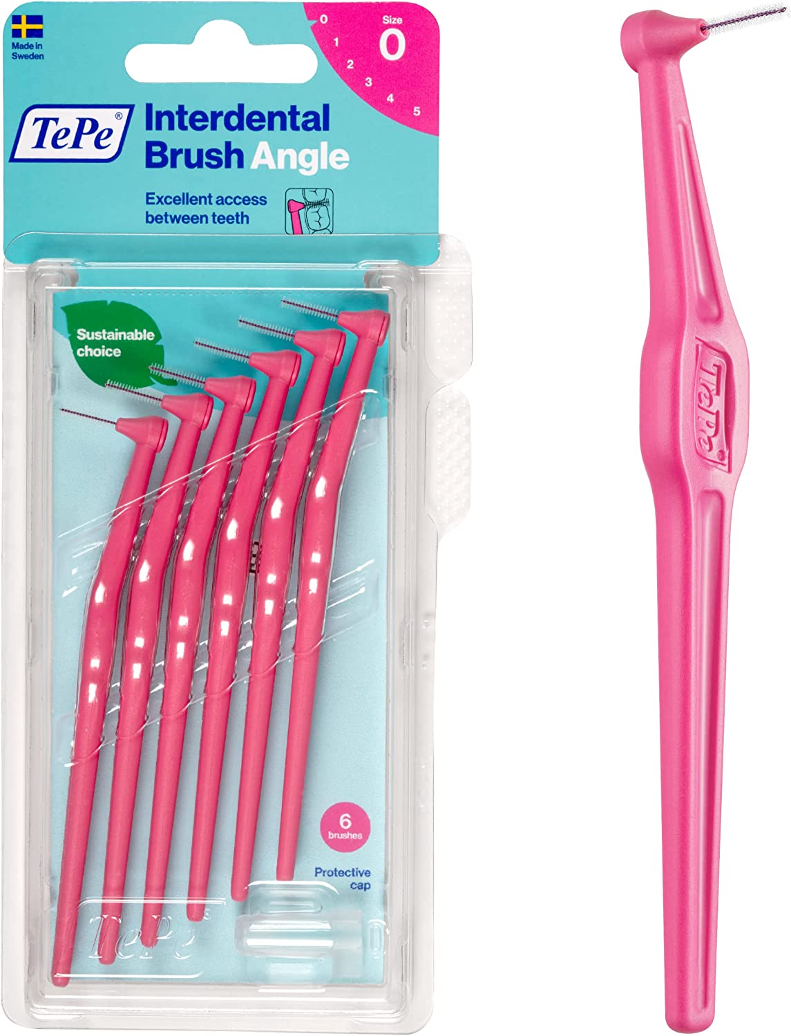 Bộ 6 cây bàn chải kẽ răng góc và 1 nắp Tepe Angle Interdental Brush (dạng vỉ)