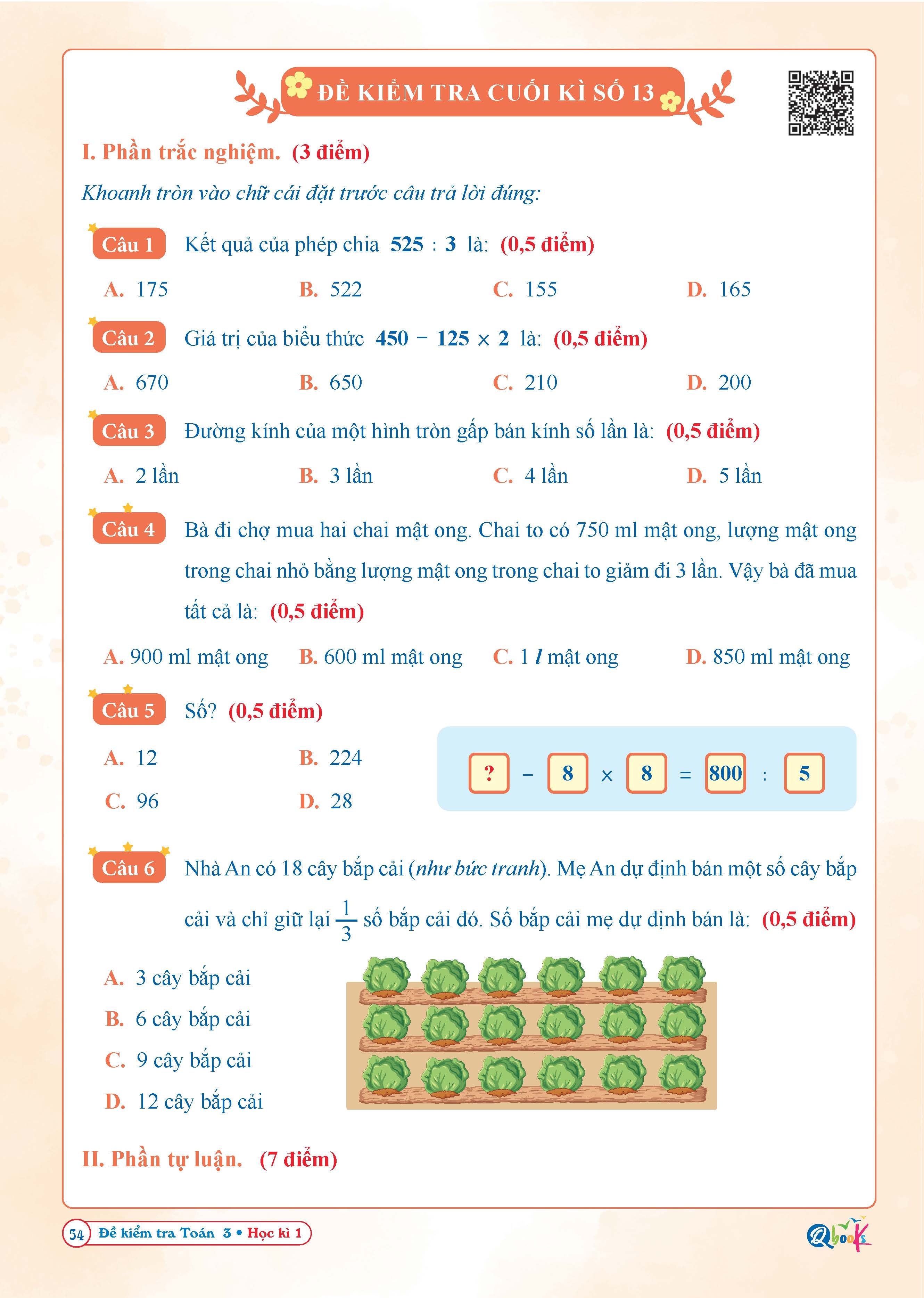 Đề Kiểm Tra Toán Lớp 3 - Kết Nối Tri Thức - Học kì 1