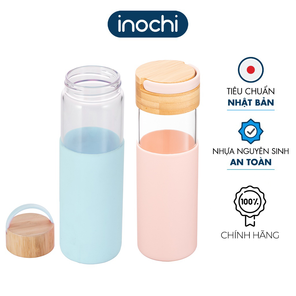 Bình nước thuỷ tinh bọc silicon Inochi - Nikko 550 ml