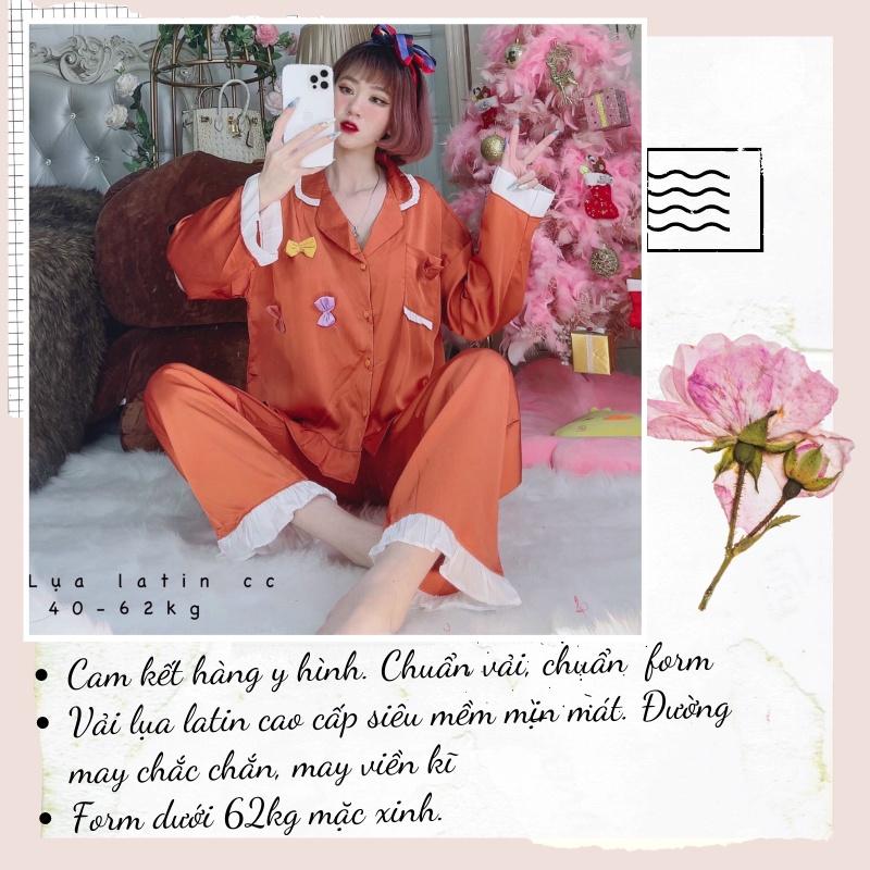 Đồ bộ mặc nhà Pijama tiểu thư tay dài quần dài lụa latin siêu mềm mịn mát freesize dưới 62kg MY STORE S22