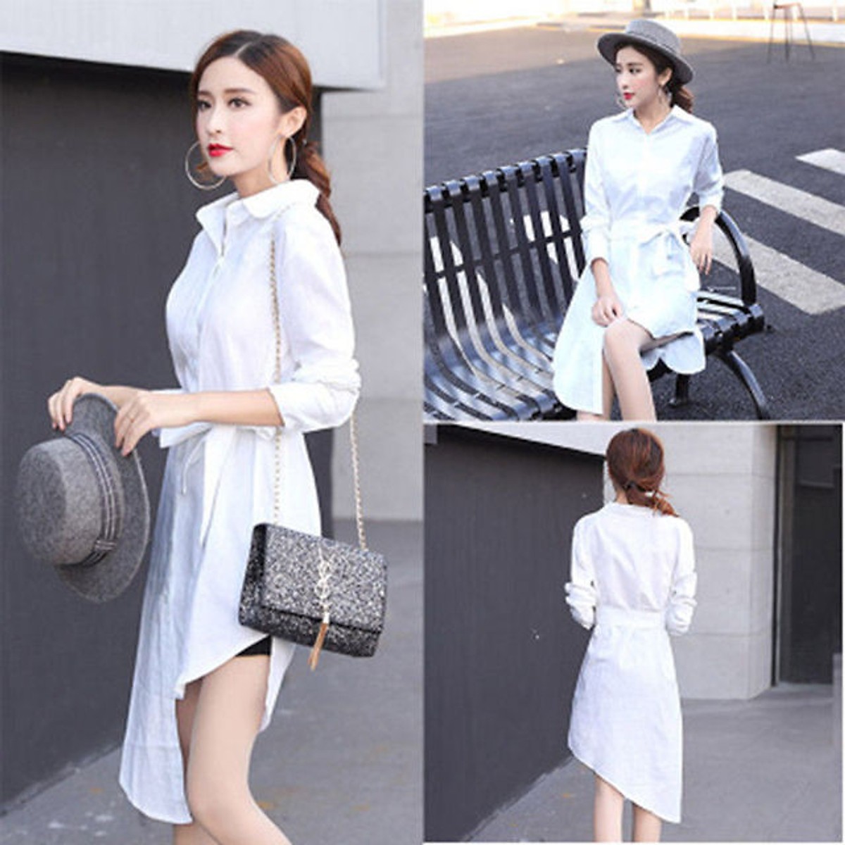 Đầm suông nữ ARCTIC HUNTER đầm sơ mi nữ tà lệch kèm dây thắt eo lịch sự da92