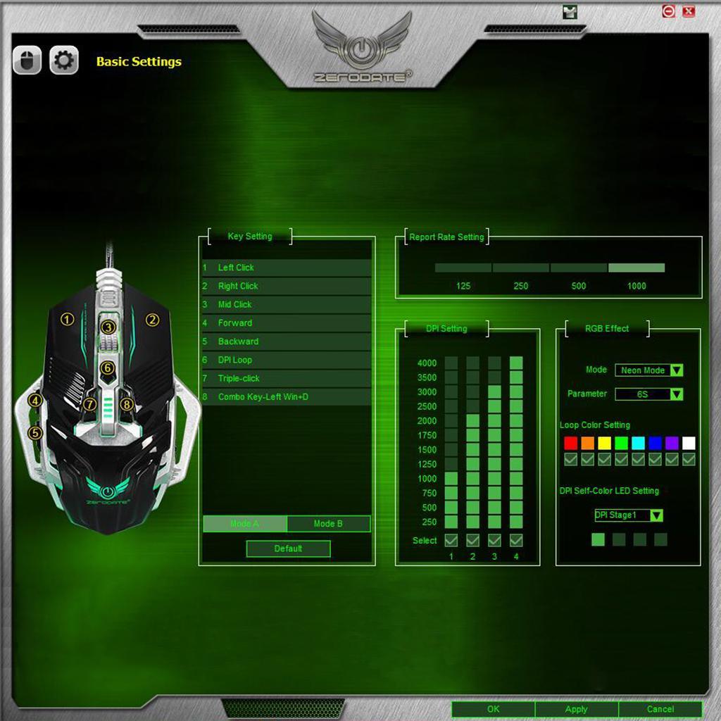 Gaming Mouse Adjustable 4000DPI 8 Button with LED Light Mice for PC