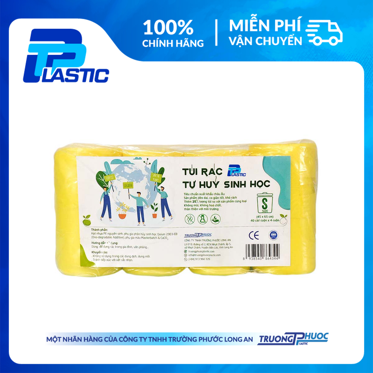 Túi Rác Tự Huỷ Sinh Học TPP, Đáy Sao Có Quai, Nhựa HDPE, 40 Cái/Cuộn x 4, Size S