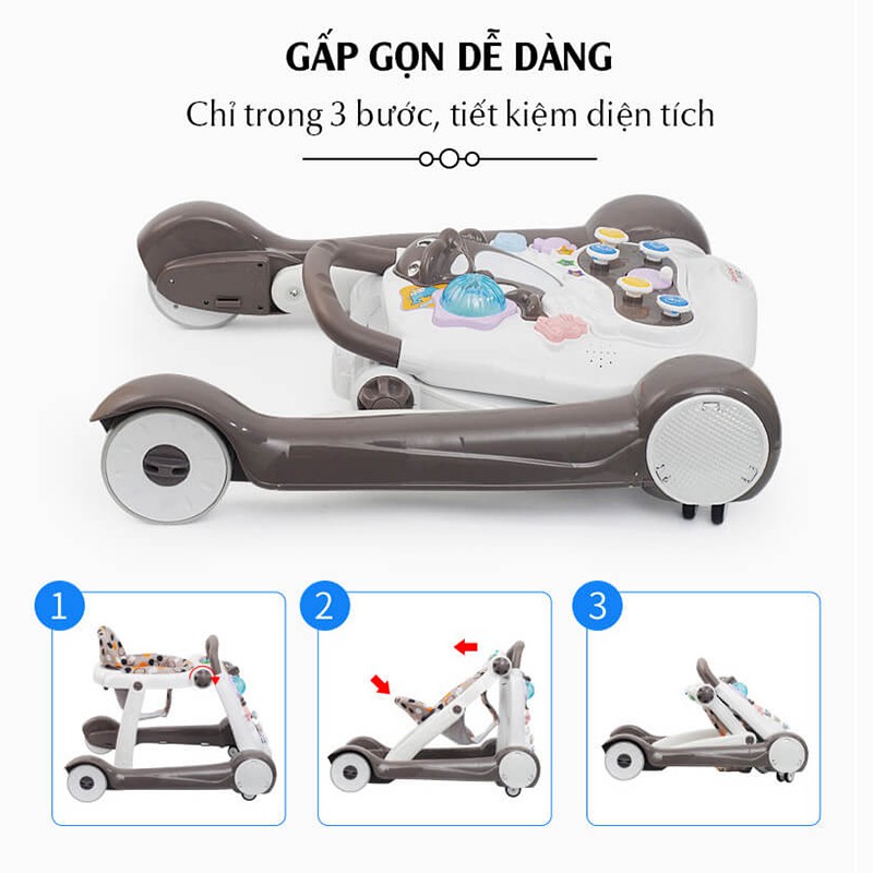 Xe tập đi Chilux Walk G, thiết kế không góc cạnh, gấp gọn dễ dàng, đạt chuẩn châu âu, có bàn đồ chơi phát nhạc