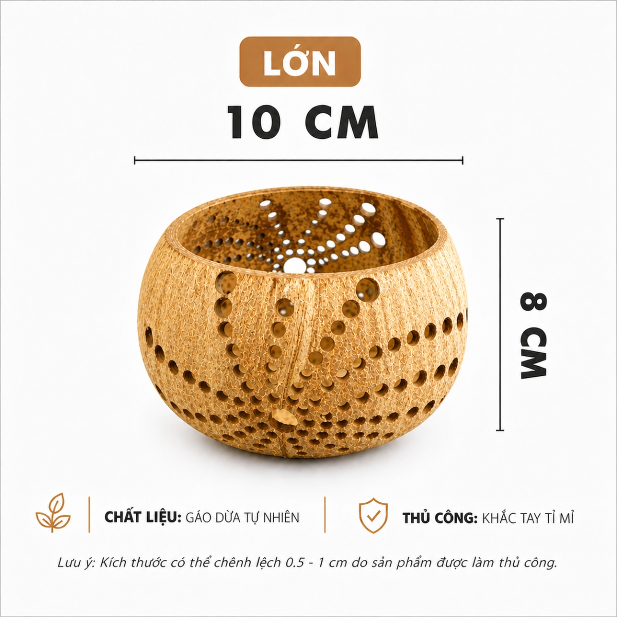 Đèn Tealight Gáo Dừa ANKAN Họa Tiết Mặt Trời Handmade – Decor Trang Trí Không Gian Chill