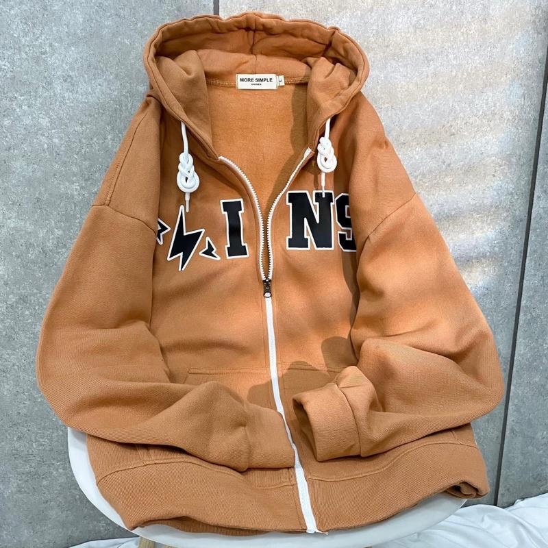 Áo Khoác Hoodie zip nỉ bông ️INS màu NÂU/XÁM Nam nữ unisex Áo Hoodie dây kéo form rộng Jaystoree