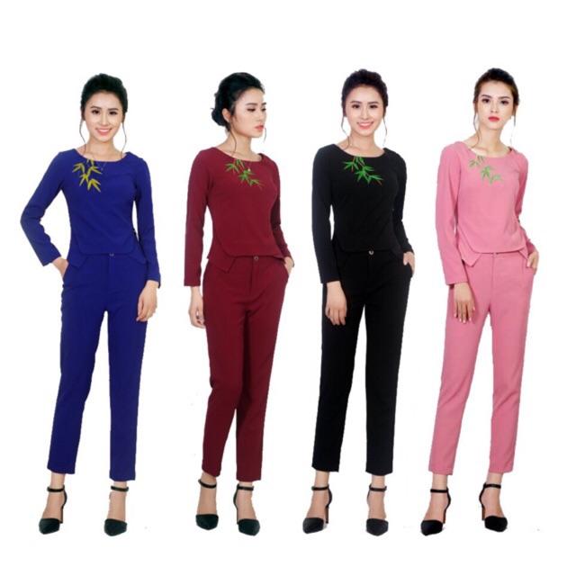 BỘ ĐỒ THÊU HỌA TIẾT LÁ TRÚC BD01 CAO CẤP