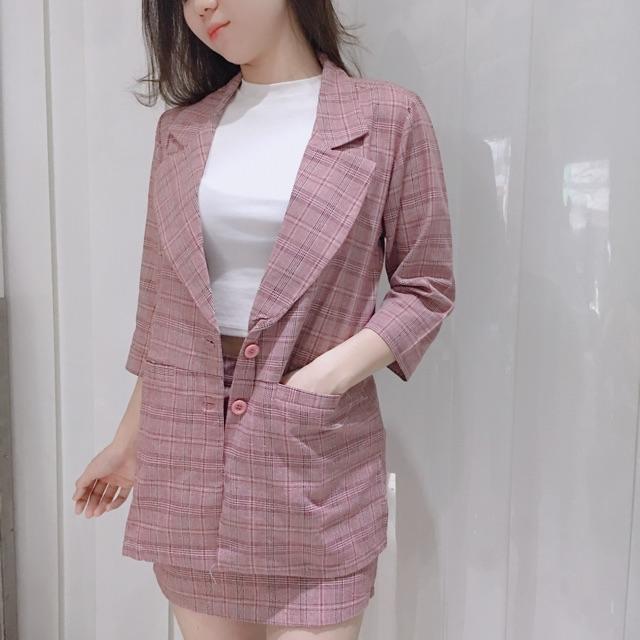 Set vest caro phối chân váy Lovi