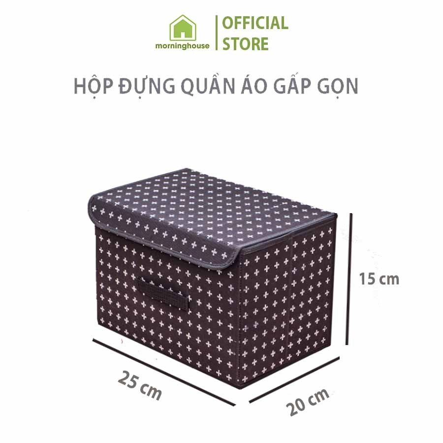 Hộp Đựng Quần Áo Gấp Gọn Morning House Có Nắp- Size S- Kem In- Form Hộp Cứng Cáp, Vải Dày Dặn Rất Tiện Lợi Để Chứa Đồ Và Mang Đi