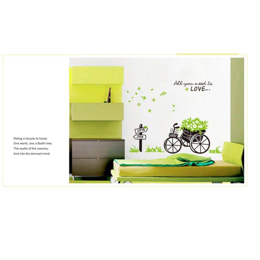 Decal trang trí dán tường mẫu xe đạp xanh