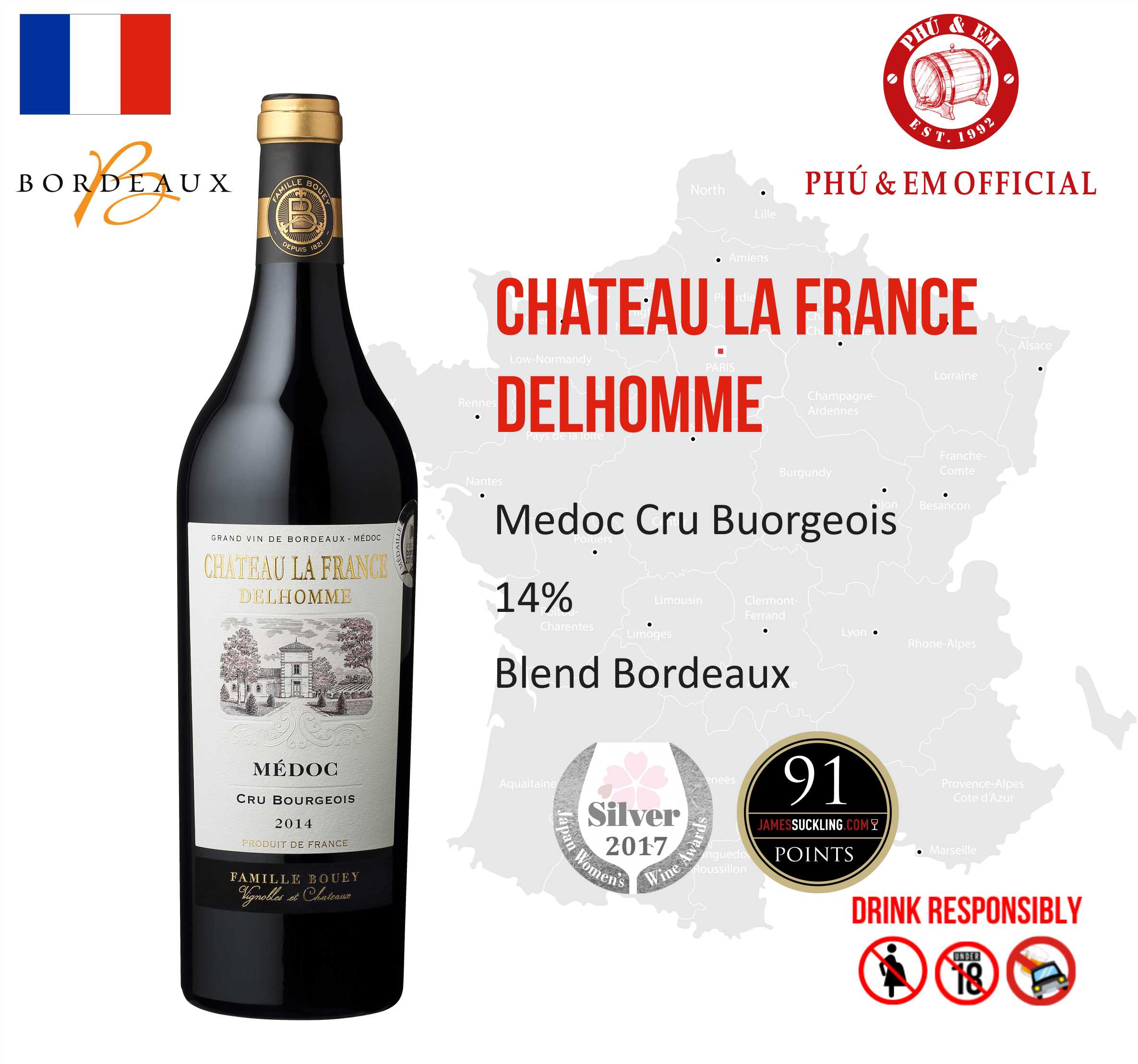 Rượu Vang Đỏ Pháp Maison Bouey Chateau La France Delhomme