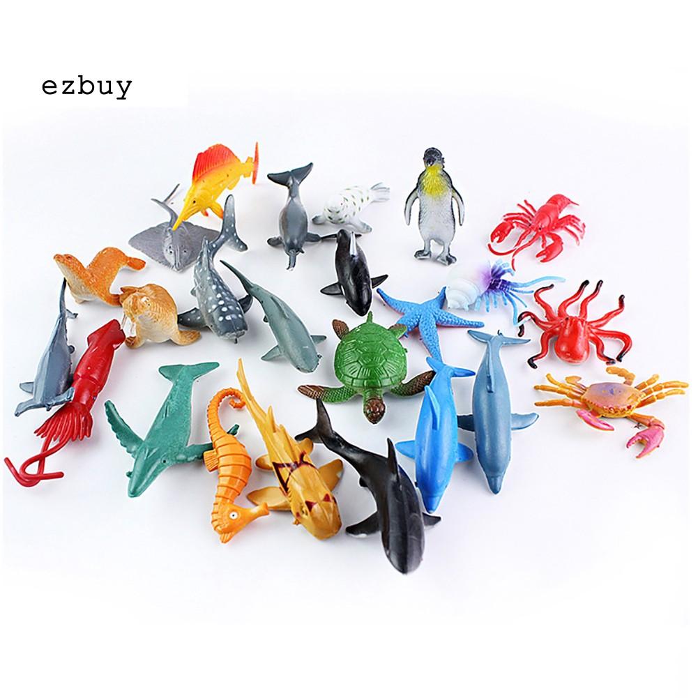 【EY】24Pcs Realistic Mini Sea Life Animal Whale Lobster Figures Educational Kids Toy