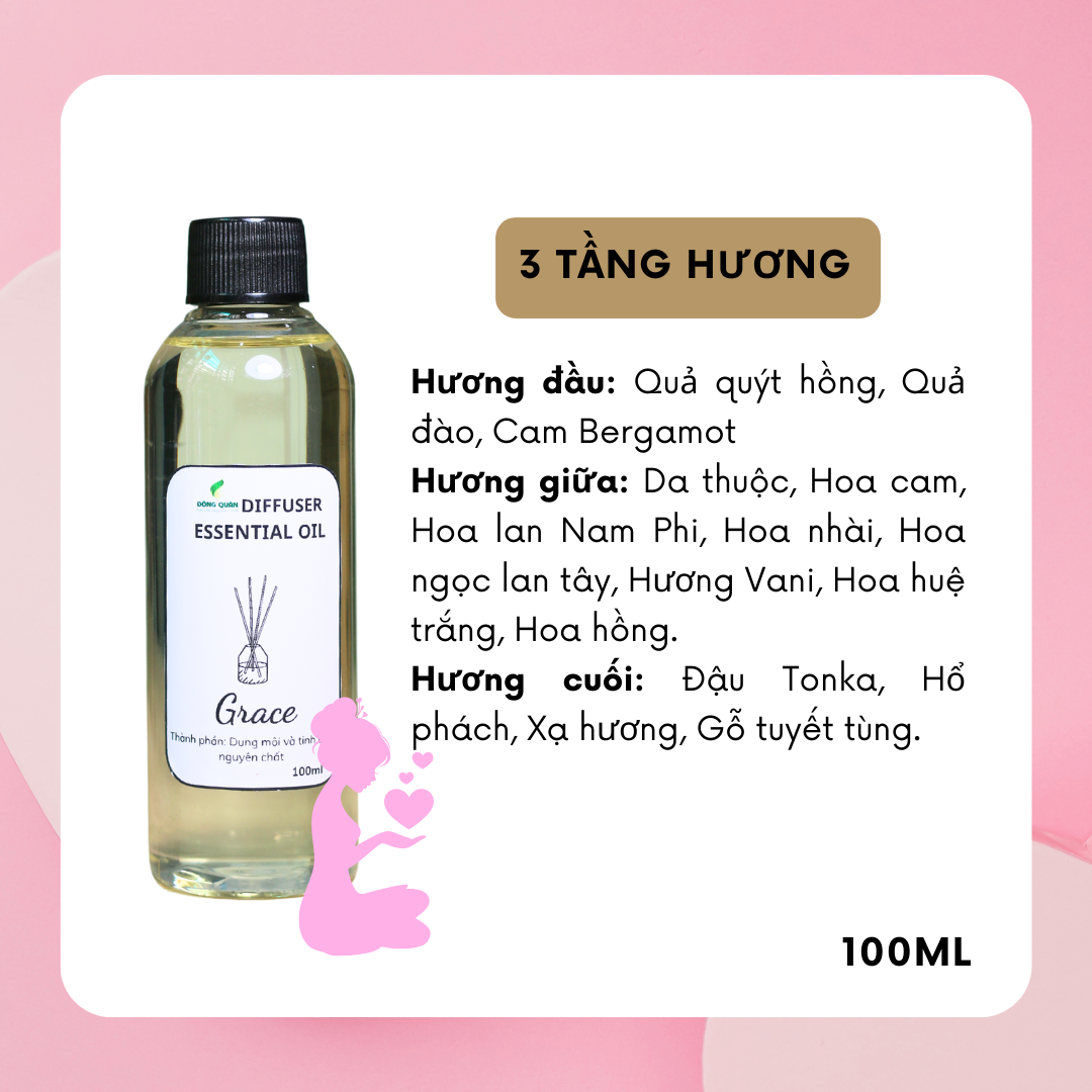 Chai Refill tinh dầu tán hương GRACE  100ml, thơm phòng, tỏa hương, tíết kiệm.