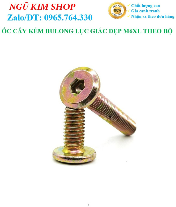 ỐC CẤY KÈM BULONG LỤC GIÁC DẸP M6 x L THEO BỘ