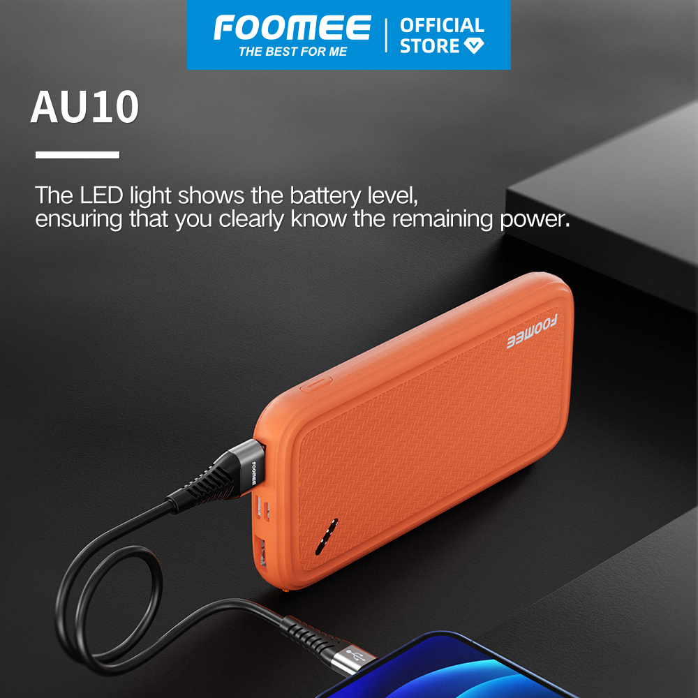 Pin sạc dự phòng 10000mAh FOOMEE AU10 - Đen/Trắng/Cam - Chất Liệu Chống Cháy Sạc An Toàn 2 Thiết Bị Cùng Lúc - Hàng chính hãng