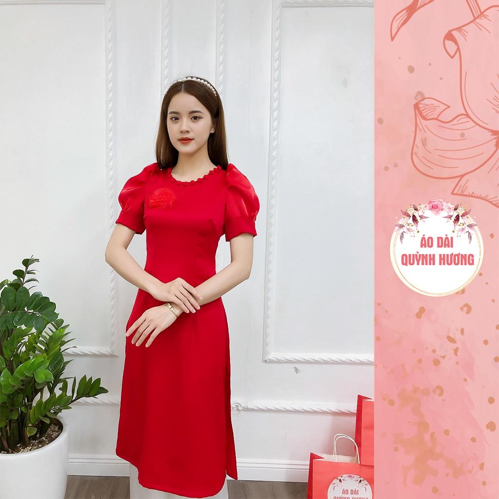 Áo dài cách tân tay bồng cổ tròn chất lụa tây thi mềm mại