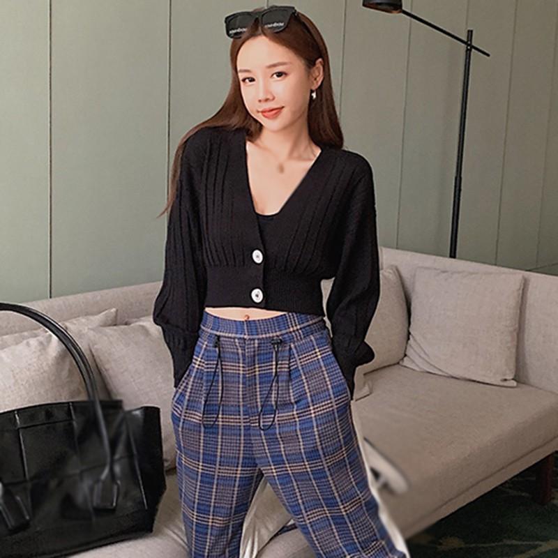 Áo Cardigan Dệt Kim Tay Dài Cổ Chữ V Dáng Rộng Phong Cách Hàn Quốc