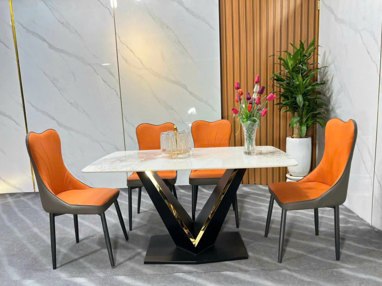Bộ bàn ăn mặt đá nhập khẩu sang trọng, hiện đại CTL08 Tundo nhiều lựa chọn