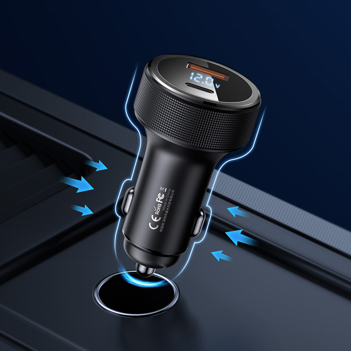 Củ sạc nhanh oto 2 cổng 58.5W Remax RCC-215 -Tẩu sạc ô tô 2 cổng Type c và USB - Hàng Chính Hãng Remax