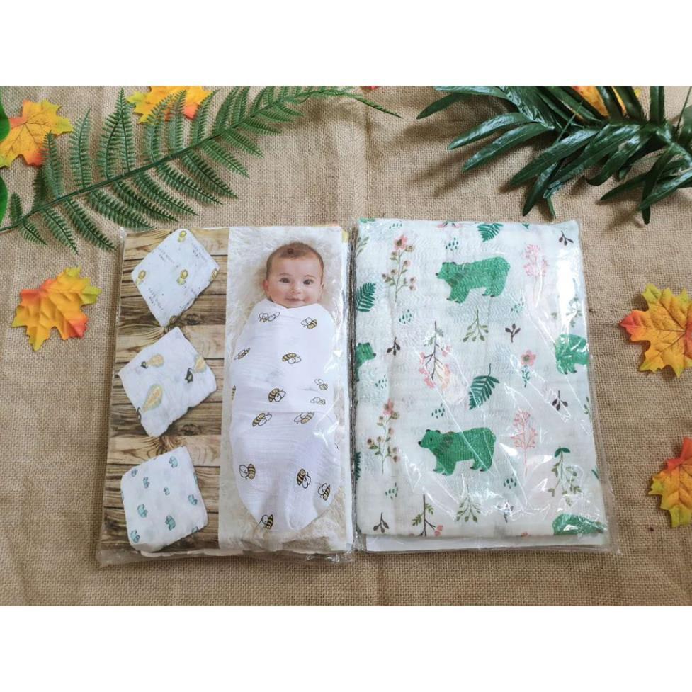 Khăn cotton aden 4 lớp đa năng dùng tắm hoặc quấn bé