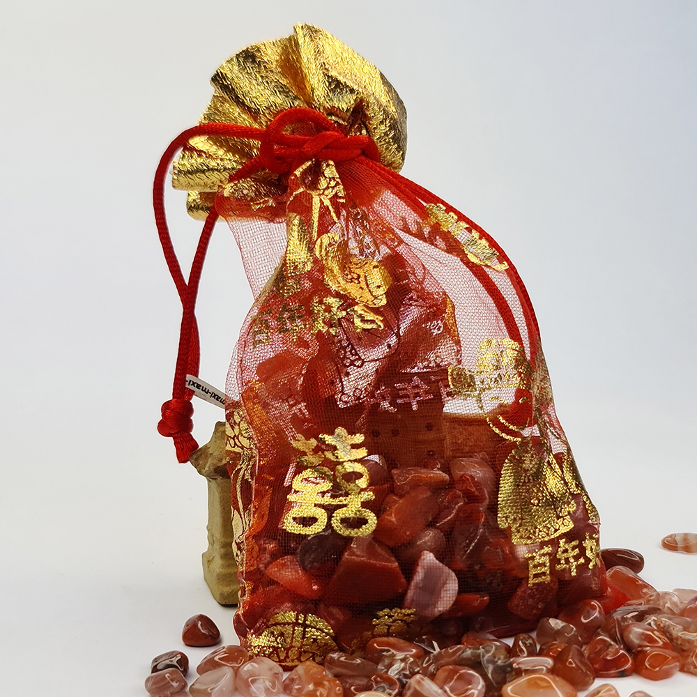 Túi Quà Tặng Tài Lộc Đá Thạch Anh Đỏ - 100g - Mx - Hợp Mệnh Thổ, Hoả