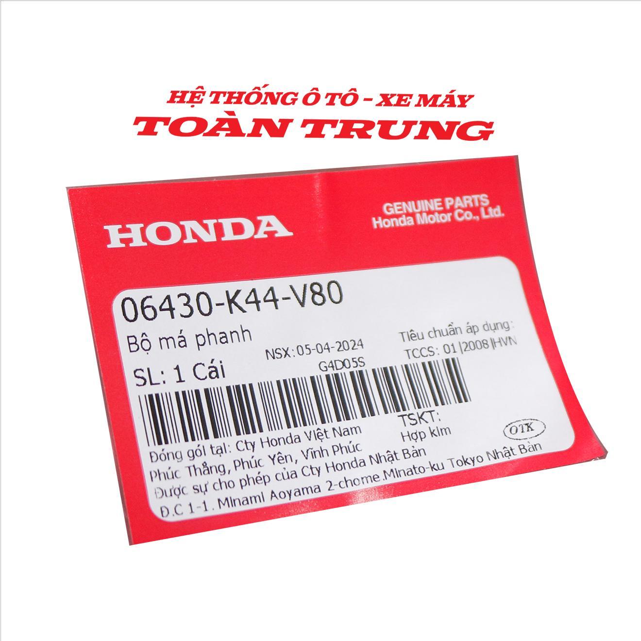 Bộ má phanh sau Vision, Air Blade 125/150/160, LEAD 125, SH Mode, Vario 160 &quot;06430K44V80&quot;