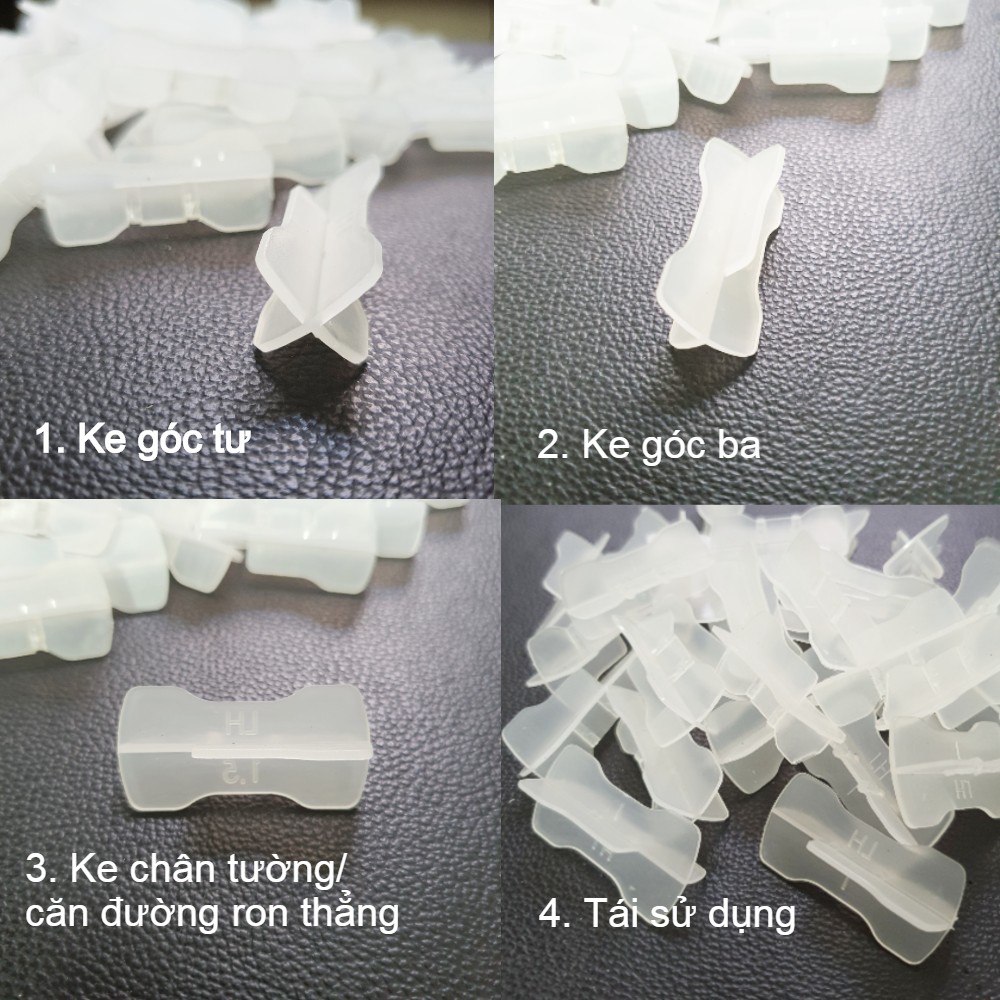 Ke Chữ Thập Tái Sử Dụng Nhựa PP - Ke Góc Ba - Góc Tư - Mạch Gạch 1mm - 1.5mm - Sản Phẩm To Dễ Dàng Cầm Nắm