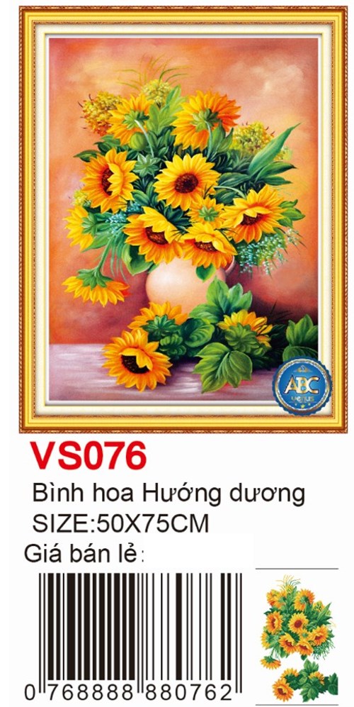 Tranh đính đá bình hoa hướng dương VS076 - 75 x 50 cm - chưa đính