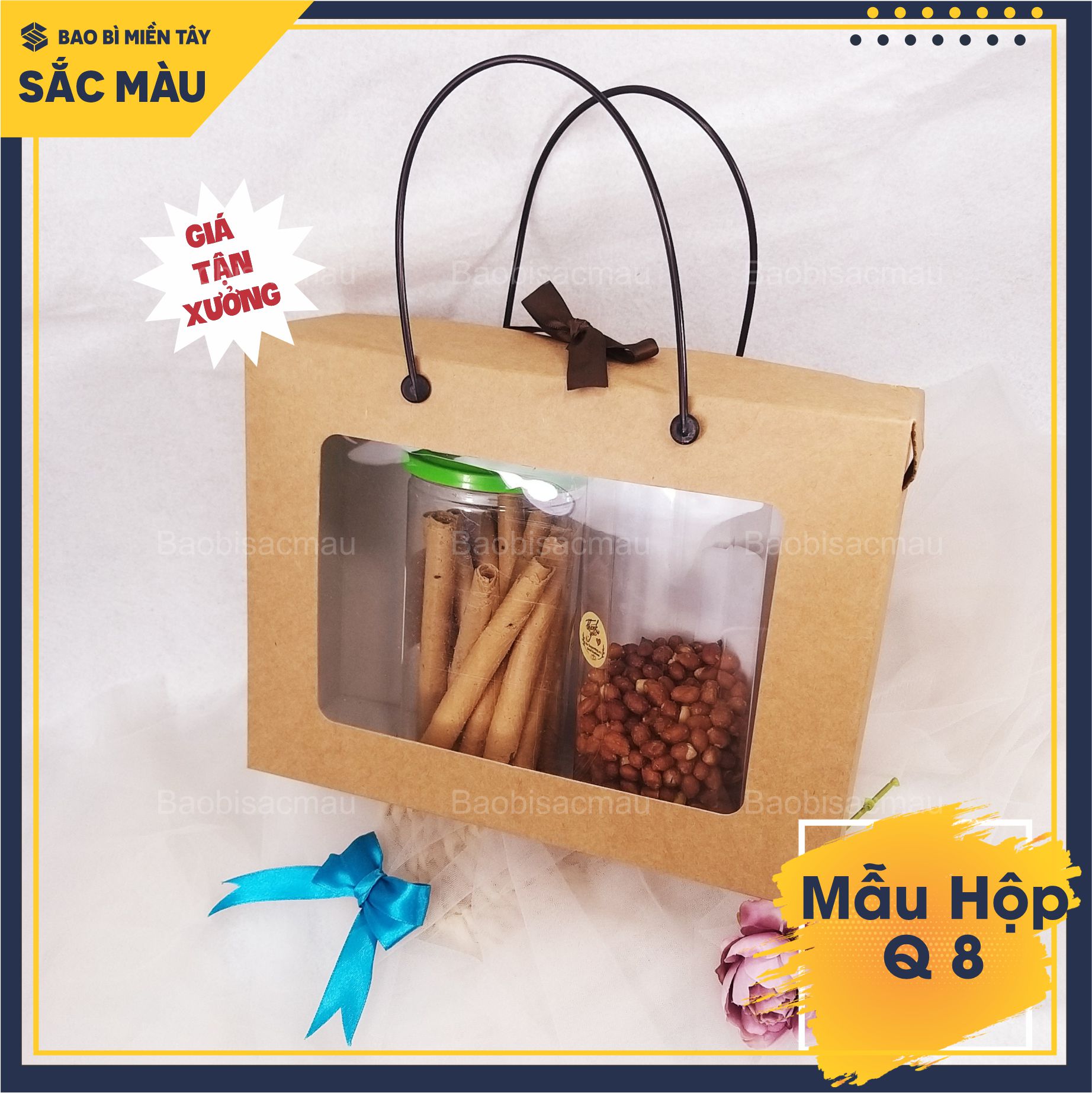 5 Hộp giấy kraft có quai nhựa kích thước lớn dùng để đựng quà tặng, quà tết, đồ trang trí....