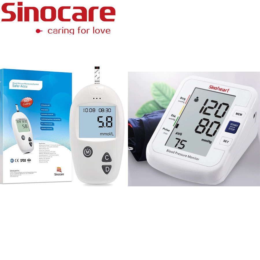 Combo Máy Đo Đường Huyết Safe Accu( kèm 50 que thử+50 kim chích) + Máy Đo Huyết Áp Sinoheart Chính Hãng Sinocare