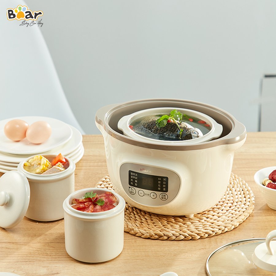 Nồi Nấu Chậm 1,6L Bear SUBE002 Đa Năng Nấu Cháo, Chưng Yến Bản Quốc Tế - Hàng Chính Hãng