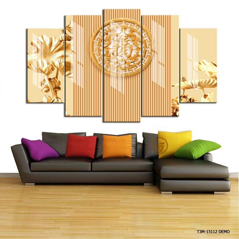 Tranh treo tường phòng khách Điêu khắc 5 tấm/gỗ MDF chống ẩm mốc, mối mọt