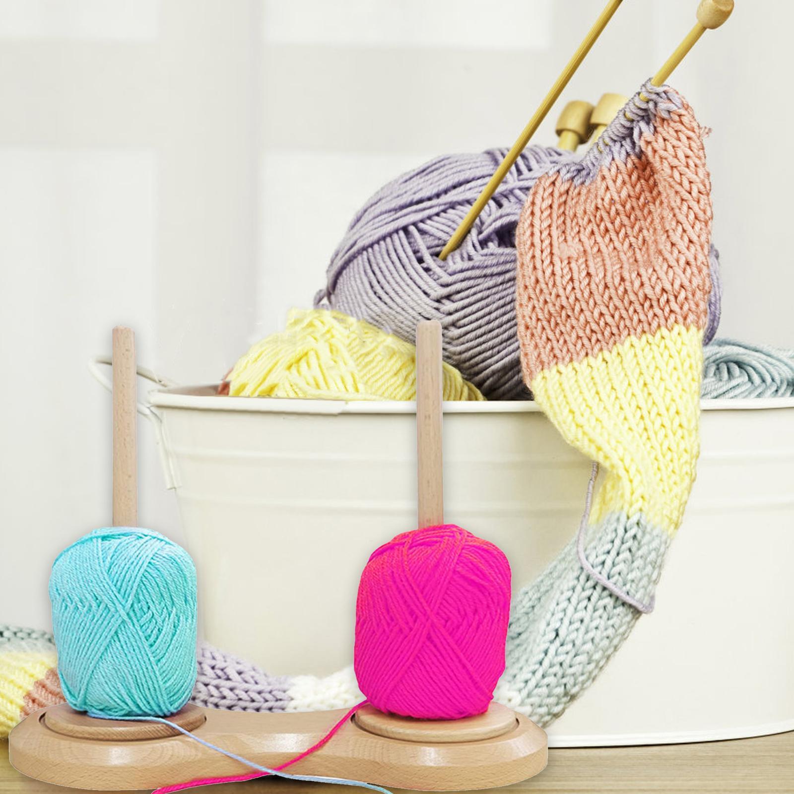 Wooden Yarn Ball Holder Hold 2 yarns Sewing Accessory for Mother Wife Sister