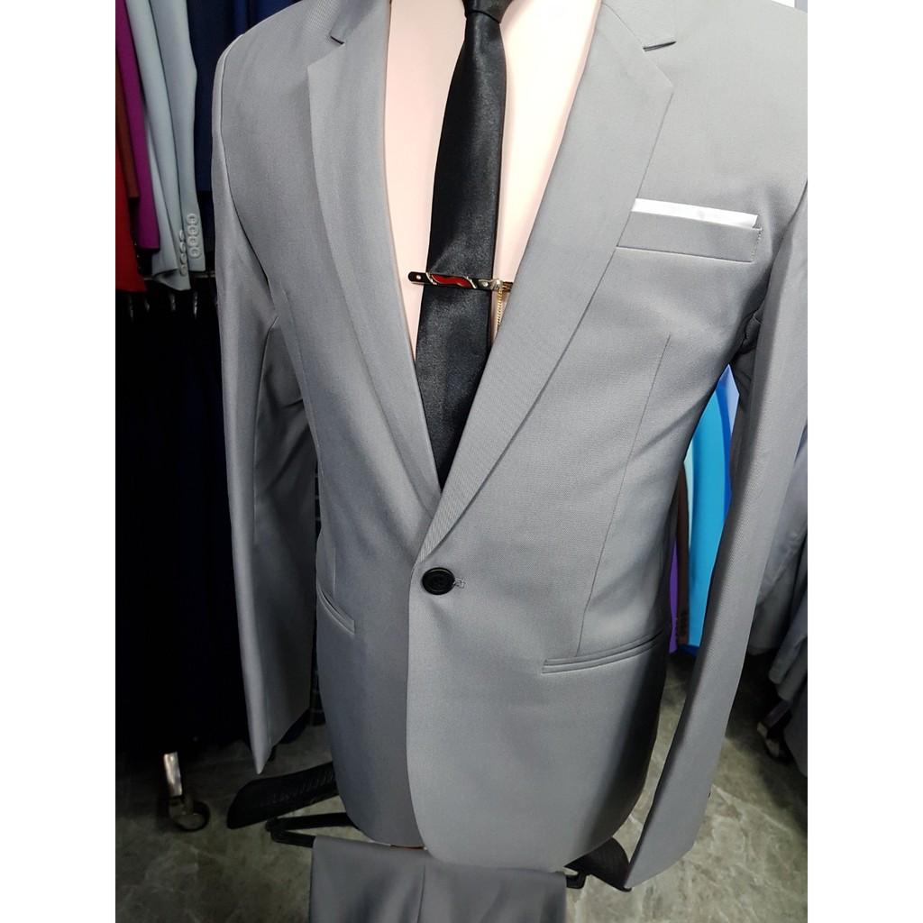 Bộ vest nam xám ghi form ôm body chất vải mềm mỏng