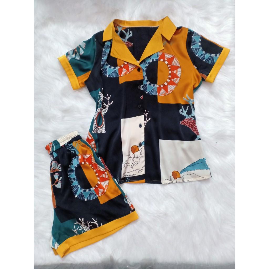 Bộ Pijama lụa satin quần ngắn-ảnh thật- đủ size 40-90kg