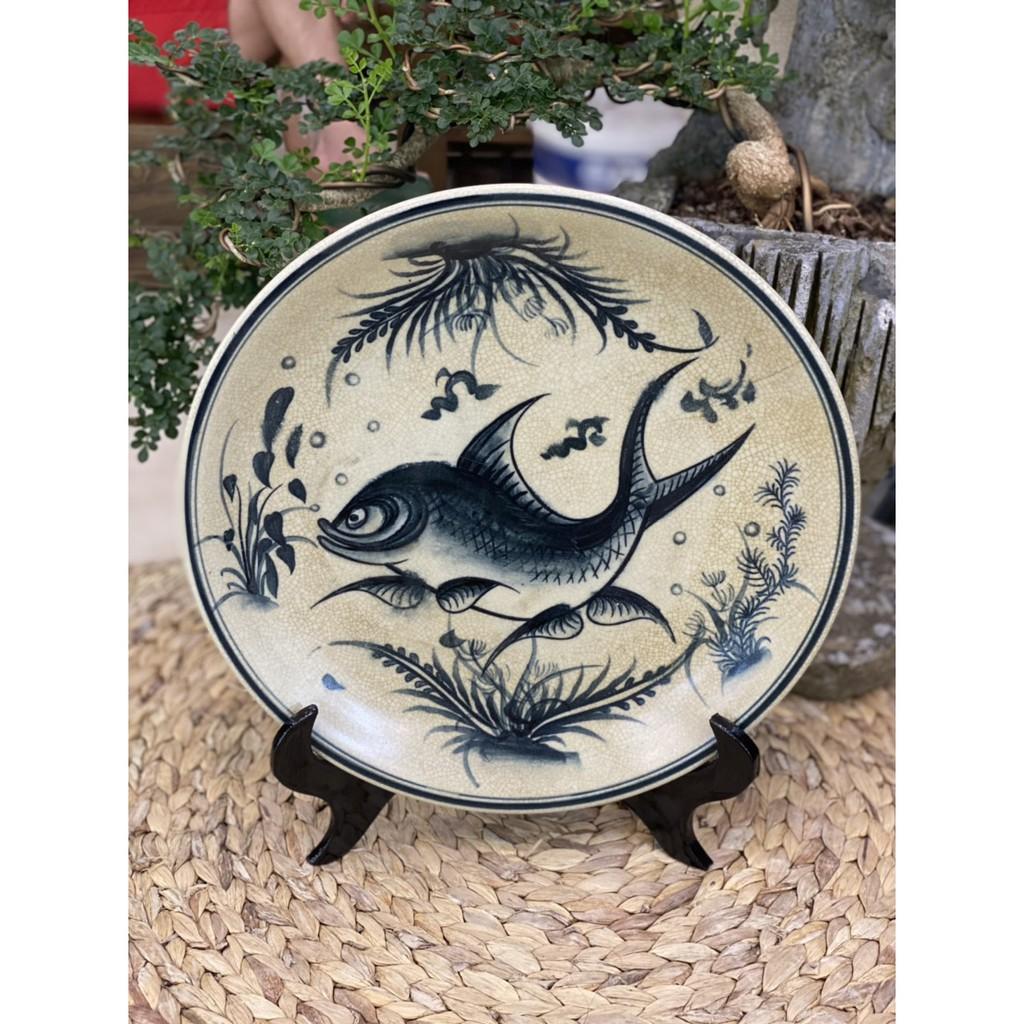 Đĩa cảnh Đĩa trang trí hoa văn để bàn men rạn cổ Bát Tràng 35cm