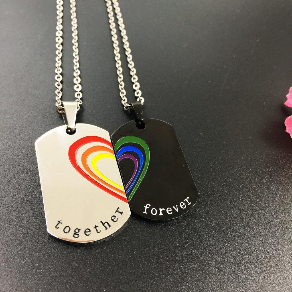 2 Pieces Stainless Steel Rainbow  Pendant Necklace