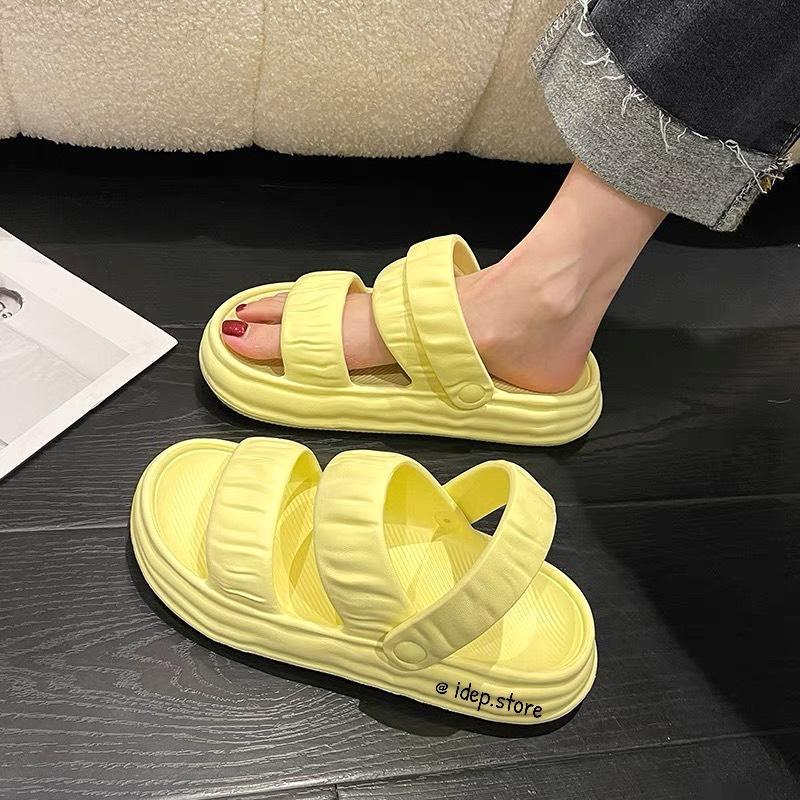 Giày sandal bánh mì nhúm 2 quai ngang chất EVA đế dày 2022 siêu nhẹ đi mưa iDÉP GL065 - Xanh lá (Xịn)