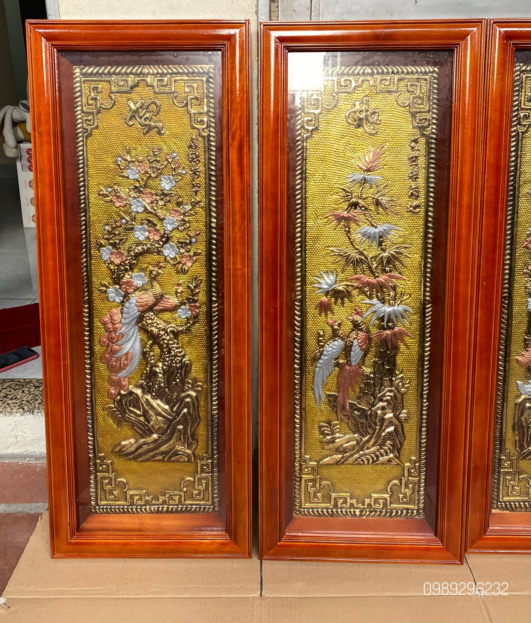 Bộ tranh tứ quý tùng - cúc - trúc - mai bằng đồng
