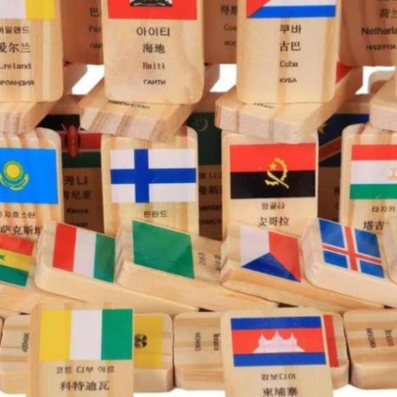 Domino gỗ hình 100 lá cờ các quốc gia trên thế giới