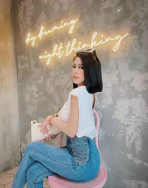 Quần jeans ôm cạp cao phối xích sexy
