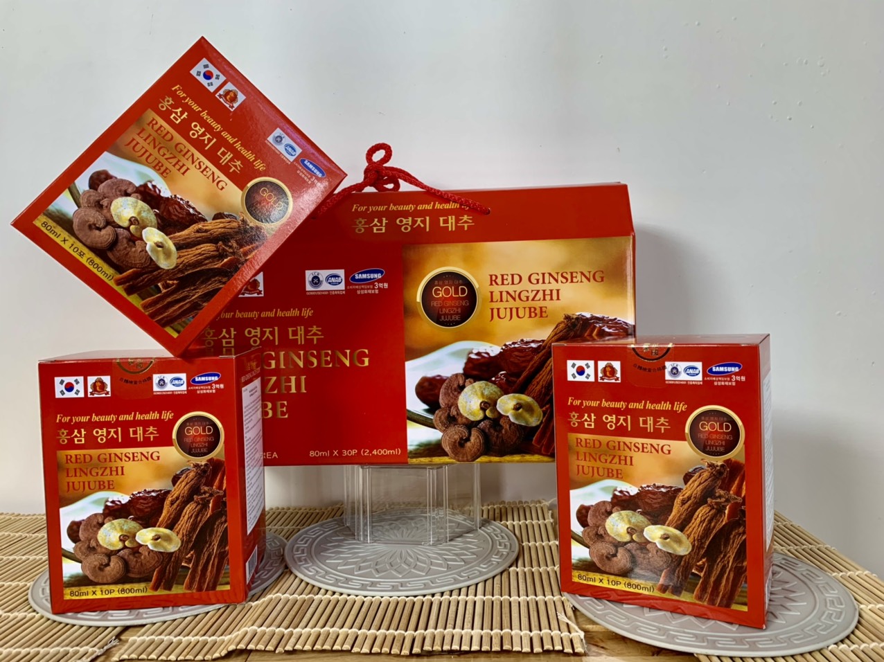 Combo 2 hộp Nước Hồng Sâm Linh Chi Táo Tàu Red Ginseng Lingzhi Jujube Gold Hàn Quốc date 07/2025, tặng kèm 1 hộp kẹo sâm mềm Hàn Quốc 200g