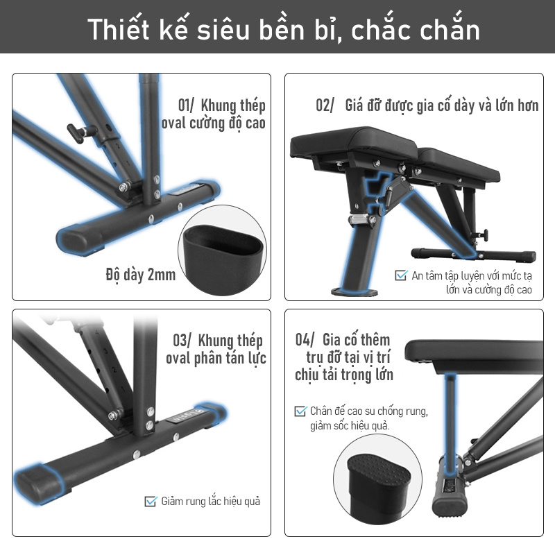 Ghế Tập Thể Hình Đa Năng LYSIN - Ghế Tập Tạ Tay Và Đẩy Ngực Tại Nhà, điều chỉnh linh hoạt 18 mức