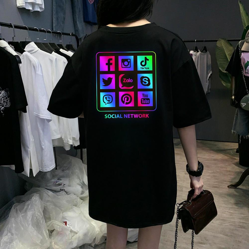 Áo phông nam nữ tay lỡ phản quang hình SOCIAL NETWORK unisex