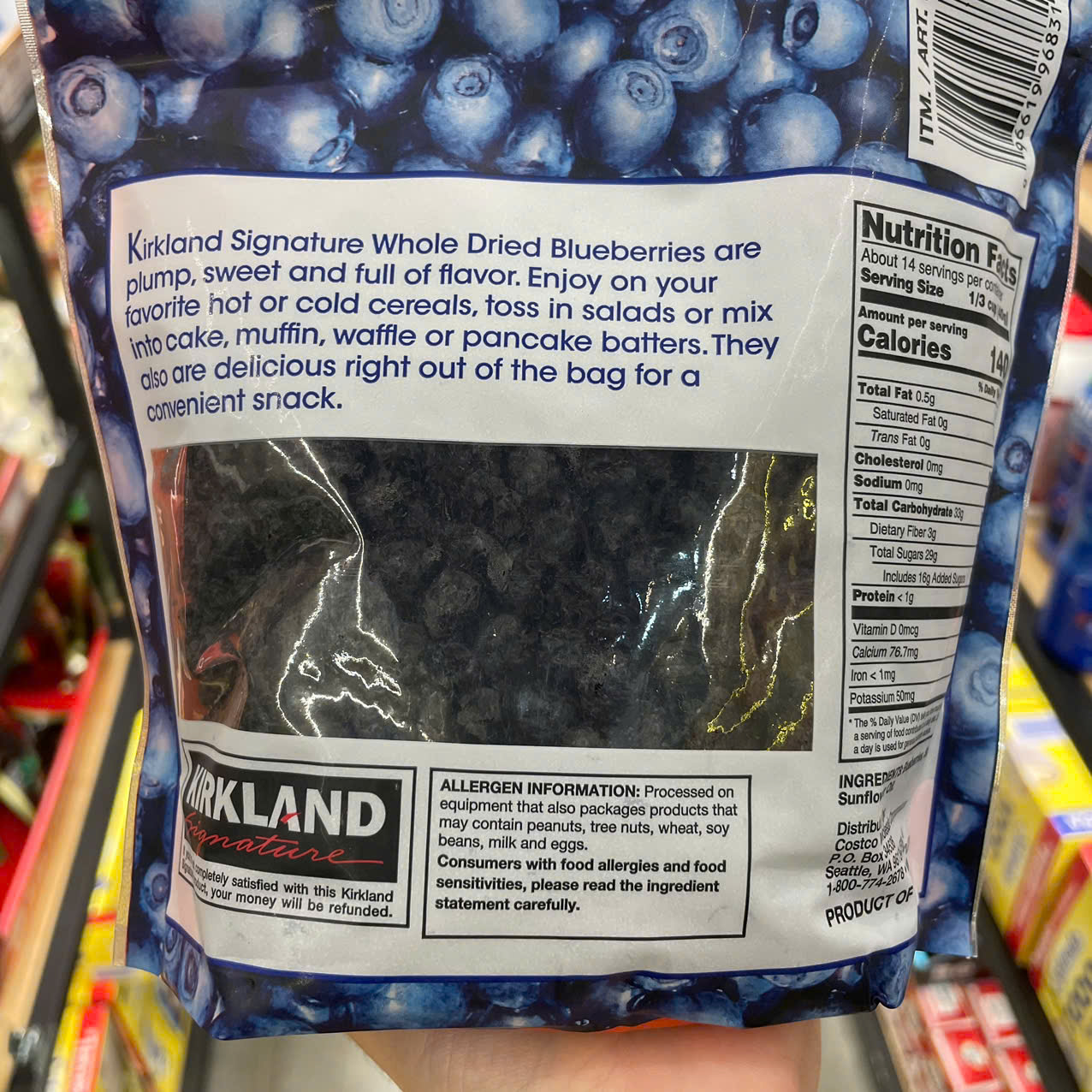 Quả Việt Quất Hữu Cơ Sấy Khô Kirkland Signature Whole Dried Blueberries (567g)