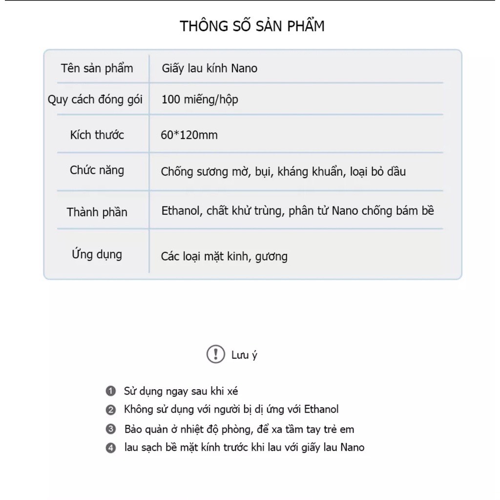 Khăn lau kính Nano chống bám hơi nước, chống mờ sương, sạch bụi bẩn và dấu vân tay, Công nghệ Nhật Bản - Hộp 100 Miếng