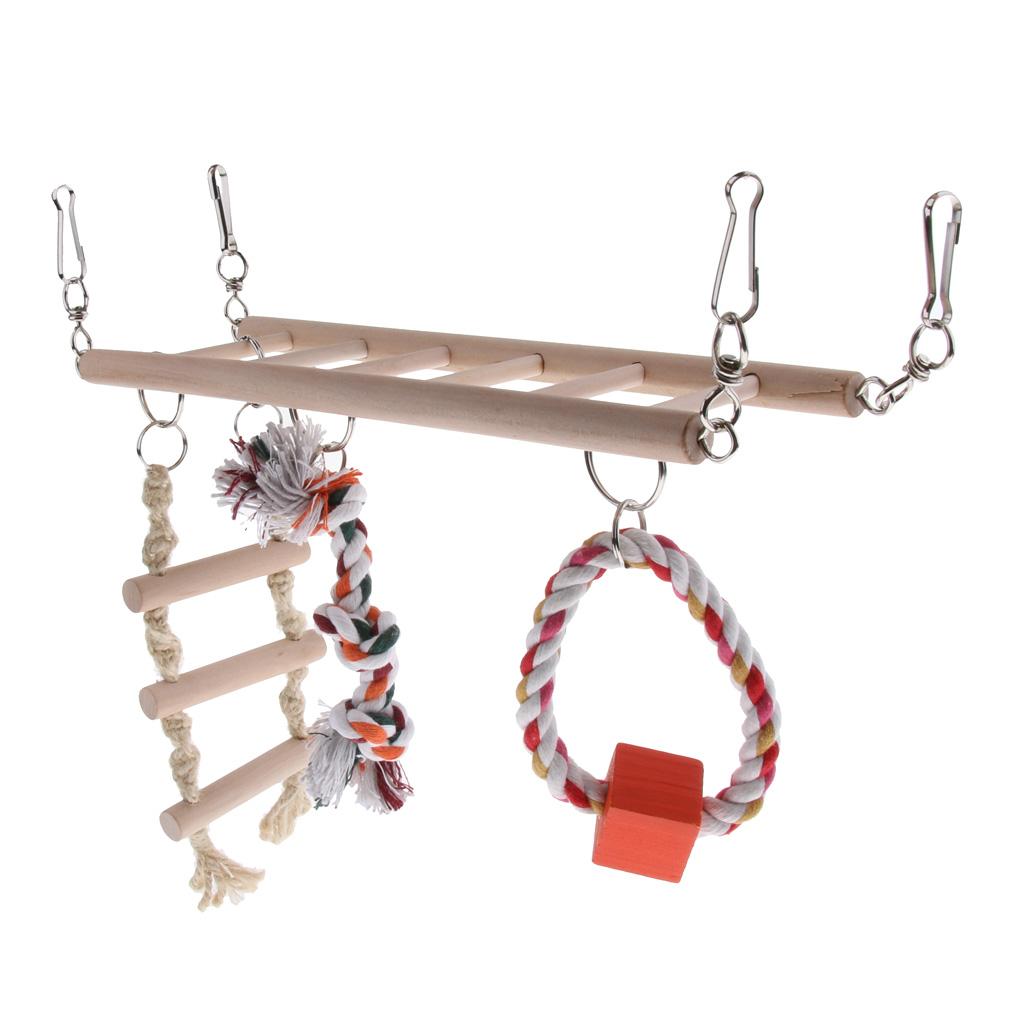 Bird Chew Toy Parrot Climbing Ladder Swinging Wooden Bridge Hanging Toy