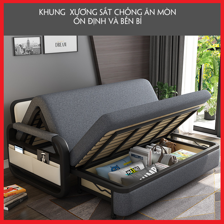 Giường Sofa Đa Năng Cao Cấp, Sofa Thông Minh Gấp Gọn, Giường Ngủ Khung Thép Không Gỉ ,KT 1m30 x 1m90