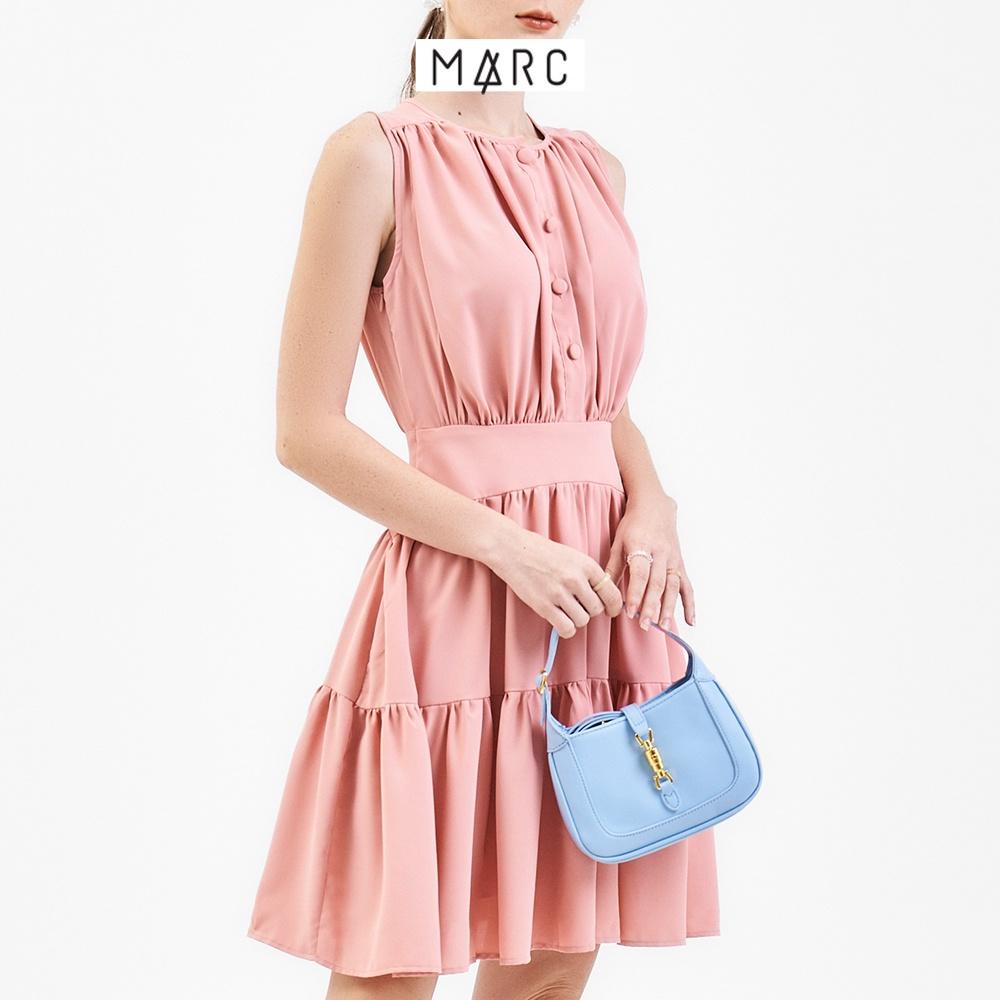 Đầm nữ MARC FASHION cổ tròn sát nách đính nút 2 tầng CBVH069922