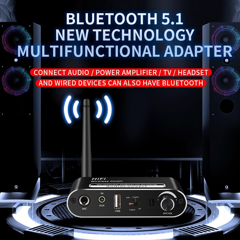 Bộ Chuyển Đổi Âm Thanh DAC HIFI Bluetooth 5.1 T02 Hỗ Trợ Cổng Optical, USB, Coxial ra AUX và RCA Có Điều Khiển Từ Xa